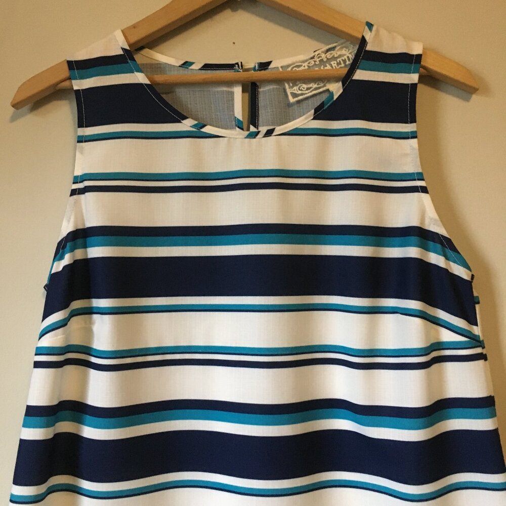 Pink Martini Blue Track Stripe Nautical Sleeveless Tank Top - Picture 3 of 14
